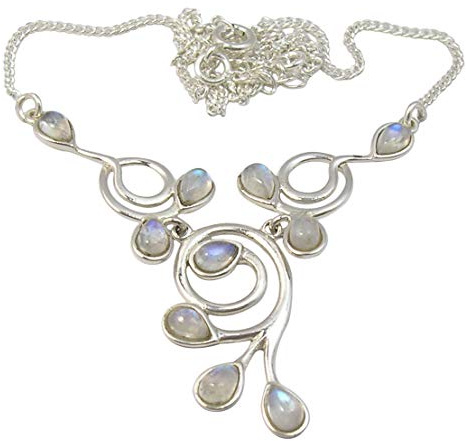SilverStarJewel Sterling Silber echte blaue Regenbogen Mondstein Halskette 42,67 cm 9,6 Gramm