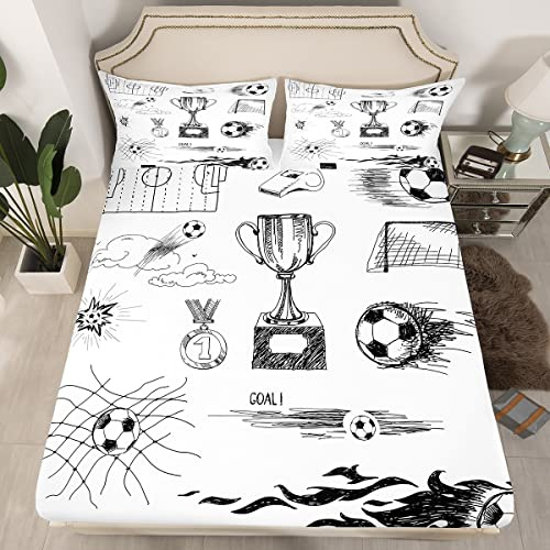Set de sábanas de fútbol para niños con balones de fútbol ultra suaves y competitivos, juego de ropa de cama para jugador de fútbol
