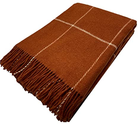 Alpenwolle Silkeborg - Manta (140 x 200 cm, 100% lana de Nueva Zelanda, con flecos), color terracota