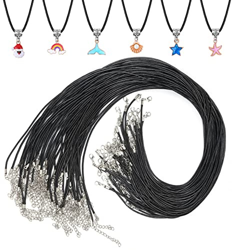 Paxcoo Necklace Cord, 50Pcs Black Necklace String Rope with Clasp, 24 Inch Black Waxed Cotton Cord Necklace Bulk for Charms Pendants, Bracelets, Necklaces, Jewelry Making Supplies and Beading Supplies