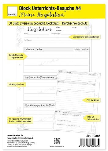TimeTEX Block Unterrichts-Besuche A4 Meine Hospitation - 50 Blatt - 10886