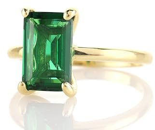 ANEMONE JEWELRY Rechteckiger Smaragd Verlobungsring, Ehering, Jahrestag Gold Solitär Ring - Elegante Frauen Edelstein Ringe - Anpassbar mit Gravur - mit Box