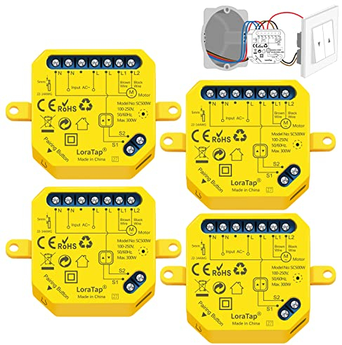 LoraTap Interruttore Tapparelle WiFi, 4pz Modulo Comando Smart Timer per Tapparelle Elettriche, Controllo Vocale con Alexa, Controllo App Smart Life, Relè WiFi per Tende 300W
