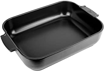 PEUGEOT - Fuente rectangular de cerámica para horno - 40 cm (incluyendo asas) x 25,7 cm x 7,5 cm - Capacidad: 5,2 l - 8-10 porciones - 10 años de garantía - Fabricado en Francia - Color negro satinado