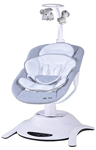 BEBE2LUXE EMY: Babywippe/elektrische Babywippe, Holzoptik, natürliche Schaukelbewegung, um 360° drehbar, Bluetooth, Fernbedienung (beige)
