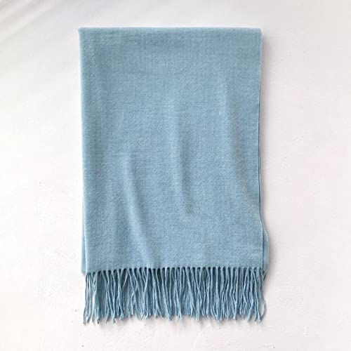 HGJH Schal Damen Winter, Winterschals Hellblau Weicher Warmer Schal Dicke Decke Einfarbig Quaste Kaschmir Schal Lang Groß Winterschal Trendige Stola Schals Für Damen Mädchen