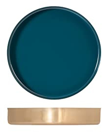H&H Vassoio in Acciaio Inox Tondo, Colore Verde Ottanio, 26cm