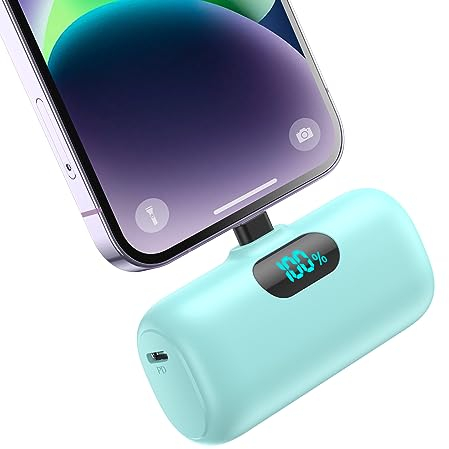 Feob 5000mAh Mini Power Bank for iPhone, Upgraded 15W PD Fast Charging Portable Charger, LCD Display 3.0A Small Battery Pack Compatible with iPhone 14/14 Pro Max/13/13 Pro Max/12/11/XR/X, etc -Green