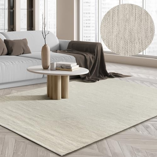 the carpet Boho Natur Wool Tappeto in lana tessuto a mano in un look boho scandinavo naturale, fatto a mano per uno stile unico, crema, 160 x 230 cm