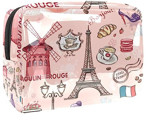 Trousse de Maquillage de Voyage Trousse de Toilette Trousse cosmétique,Paris France Tour Eiffel Voyage,Pochette de Maquillage étanche en PVC pour étui à cosmétiques