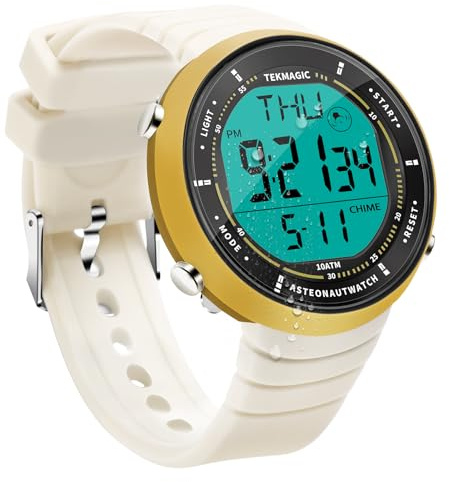Digitale Sportuhr zum Schwimmen und Tauchen 10 ATM 100m Wasserdicht mit Funktionen Wecker, Chronograph, Stoppuhr, Timer, Countdown, Dualzeit, 12 und 24 Stunden-Format Umschaltbar, Silikonband