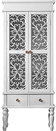 FIONEL Barschrank Hölzerner Retro-Weinkabinett mit 2 Schubladen und Schranktür, hohl geschnitzter Balkablagerungskabinett, weiß Wine Rack