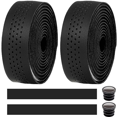 MOCNT Nastro Manubrio Bicicletta Bicycle Cycling Nastro Eva PU Leather Manubrio Bici Corsa Nastri Gomma Antiscivolo Traspirante Ciclismo Adesivi Comfort con Tappo Barra Nero