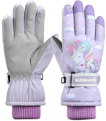 SEDEX Kids Gloves, Girls Ski Waterproof Gloves Purple Unicorn Winter Thermal Snow Warm Mittens Children Non-Slip Hand Warmers Sports Windproof Heat Snowboard Running Hiking Skiing Cycling