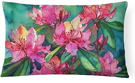 Caroline's Treasures DAC1716PW1216 West Virginia Rhododendrons in Watercolor Fabric Decorative Pillow 100% Machine Washable Pillow, Indoor or Outdoor Decorative Throw Pillow for Couch, Bed or Patio