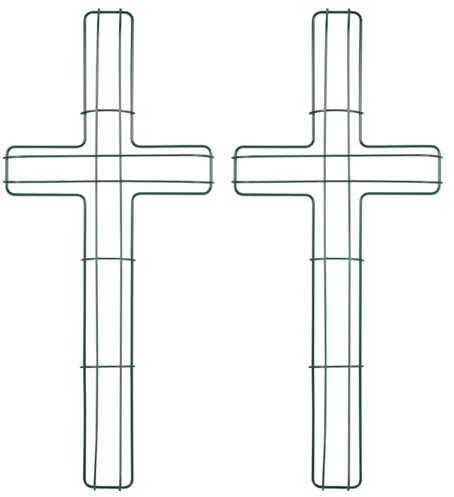 Ciieeo Cross Metal Wreath Frame - 2pcs Easter Floral Garden Cross Shaped Metal Wire Wreath Frames Religious Church Forms Base Swag Garland Green