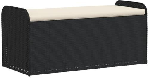 vidaXL Sitzbank mit Stauraum & Kissen Schwarz 115x51x52 cm Poly Rattan
