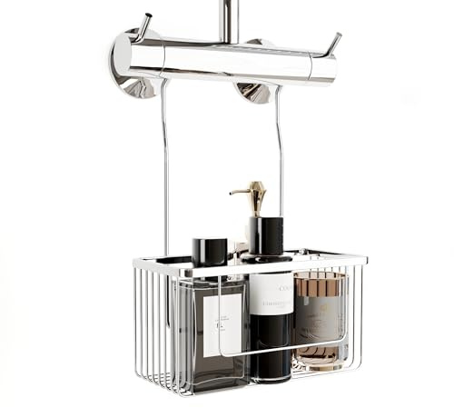 Magionline Panier de douche suspendu sur le robinet, organisateur de douche de salle de bain avec crochets de suspension, Argenté, Métallique