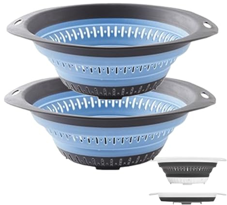 Collapsible Colander and Strainer,Silicone Strainer Colanders & Food Strainers,for Vegetable and Fruit, Kitchen Essentials (2, Blue, 2.5L+2.5L)