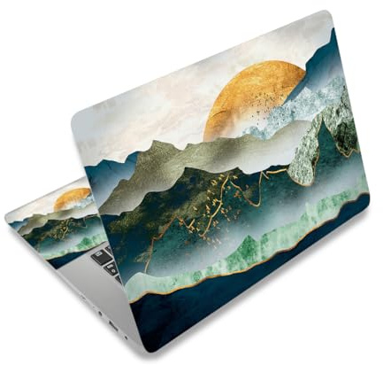 Removable Reusable Laptop Skin Sticker Decal Cover, (2 Wrist Pad Included) | 11.6”12 13 13.3 14 15 15.4 15.6 Laptop Netbook Skin Sticker Cover Art Notebook Protector , Green Mountain & Sun