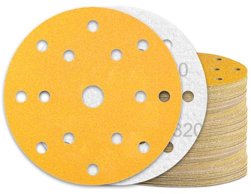 KONGMING 60 Pezzi Dischi Abrasivi 150mm 320 Grana 15 Fori per Levigatrice Rotorbitale