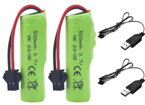 ZYGY 2PCS 3.7V 500mAh Li-ion Batterie SM-2P Stecker mit USB Ladegerät für doppelseitige Fernbedienung Stunt Truck RC Fernbedienung Auto DE35 DE38 DE40 DE50 DE55 TB202 TM141