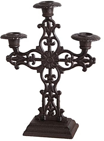 HAVVMK Europäischer Kerzenständer aus Gusseisen im Retro-Stil, mit DREI Köpfen, aus Gusseisen, Eisenkunst, europäischer Kerzenständer (D 33,5 x 24,5 x 13 cm)
