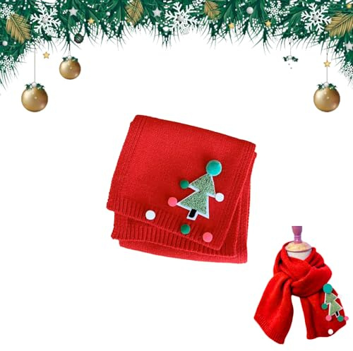 BRTNUP Weihnachtsschal für Kinder, Jungen und Mädchen, Weihnachtsschal für Kinder im Winter, warme Strickschals, Schals mit Weihnachtsbaummotiv