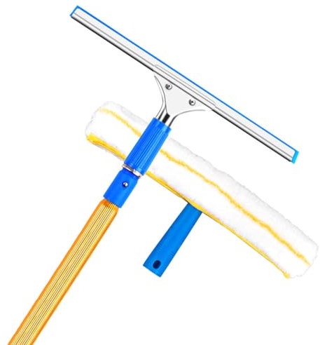 Professional Window Squeegee Cleaner Kit with Telescopic Handle 35cm Brush and Squeegee for Home Windows Glass and Cars 34FT Extension Pole Included