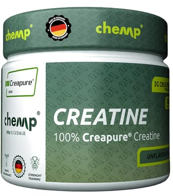 Chemp Creatine, 100% reines Creapure® Kreatin-Monohydrat, 300g Pulver, 88 Portionen, Muskelaufbau