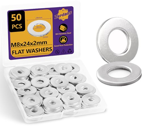 Unterlegscheiben M8 Große, 50 Stück Beilagscheiben Edelstahl A2 V2A 304, Karosseriescheiben Unterlegscheibe M8 x 24mm, Metallscheiben für Schrauben & Muttern & Gewindestange
