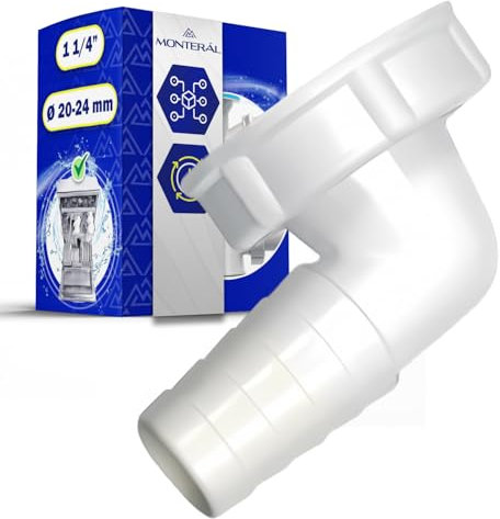 Raccordo Scarico 90° per Lavatrice e Lavastoviglie per Tubo Flessibile con Ingresso Ø 20-24 mm Adatto a Sifoni con Filettatura Esterna da 1 1/4 - Garanzia di 10 Anni - MONTERAL