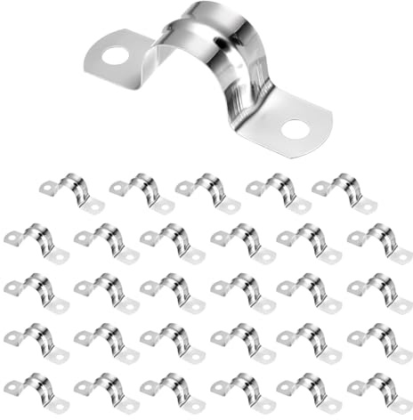sourcing map 30pcs 3/4-Inch 20mm Conduit Clamps, M20 U Tube Pipe Clamp, Stainless Steel Rigid Pipe Strap, U Shaped Bracket with Two Hole for Pipe Tube Hose Wire Cord Fixing