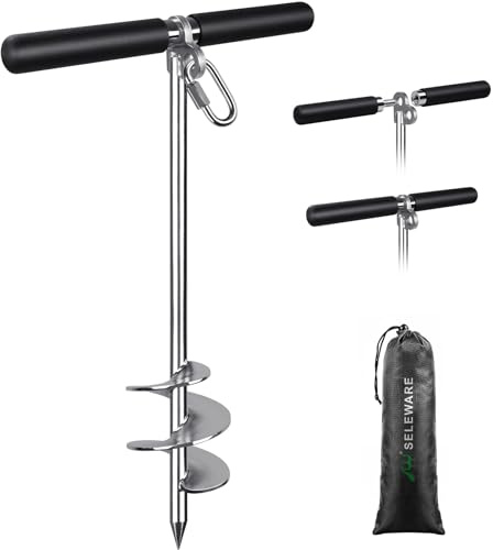 SELEWARE Anclaje de Arena de 17 Pulgadas para Barcos, Anclaje de Barco atornillado con diseño de Doble hélice para Aguas Poco Profundas, Ancla de Playa de Acero Inoxidable para Barcos Seguros, Motos