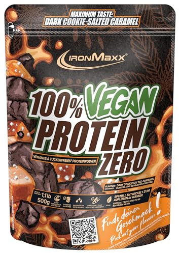 IronMaxx 100% Vegan Protein Zero - Biscotti fondenti al caramello salato 500g | Proteina in polvere senza zucchero e ricca di proteine | Vegana e senza aspartame