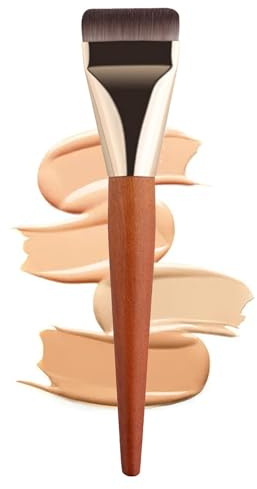 Brocha de base plana – Brocha de polvo con mango de madera, contorno para | líquido, y polvo | Herramienta de maquillaje profesional para base, corrector, escenario de de resaltador