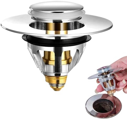 1 Pcs Pop Up Bath Plug Replacement 34-38mm Brass Universal Pop Up Drain Stopper - Bounce Core Sink Plug Replacement with Hair Catcher Basket, Push Type Sink Strainer No Overflow for Bathroom Basin