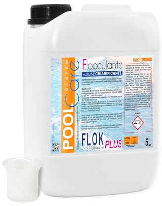POOL CARE Flok Plus + Vaso dosificador graduado, floculante de acción clarificante, agua clara y cristalina, para piscina, 5 l