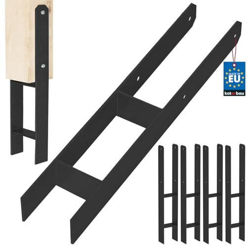 KOTARBAU® H Pfostenträger zum Einbetonieren 100x600 mm, H Anker, 4er Set | Bodenanker, Pfostenanker für Zaunpfosten & Holzbalken, Balkenschuh aus pulverbeschichtetem Stahl, Schwarz