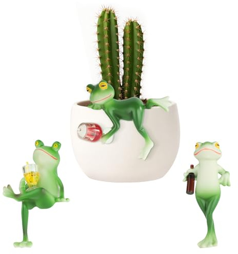 3 Pcs Frogs Garden Ornaments Outdoor – Funny Frog Flower Pot Hanger Set, Resin Small Frog Statue for Garden or Pot Decoration, Cute Small Figurines for Plants and Pond Ornaments Outdoor Yard Display