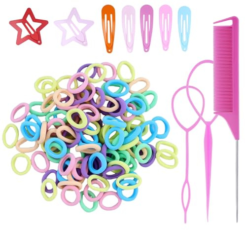 113 élastiques à cheveux souples pour enfants,mini Elastique Cheveux Fille Coloré,petits Chouchou Cheveux Fille avec pinces à cheveux,peigne à tige,aide au tressage,épingles pour bébés