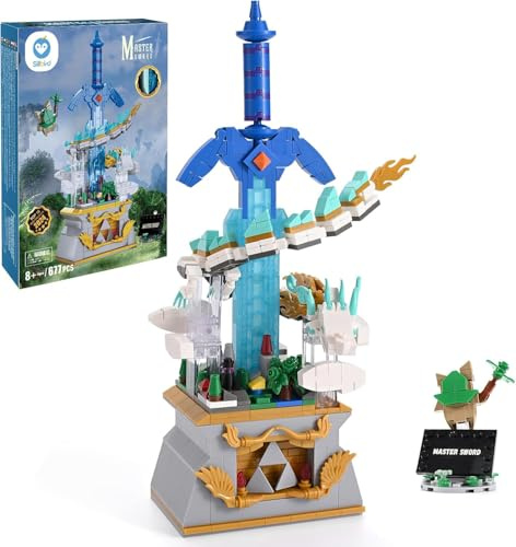 Sillbird Master Schwert Baukasten mit Drache, Hyrule Sammlung Display Modell für Spielefans, leuchtender Klemmbausteinen Meisterschwert, Ideen Geschenke für Kinder ab 8 Jahren (677 Stück)