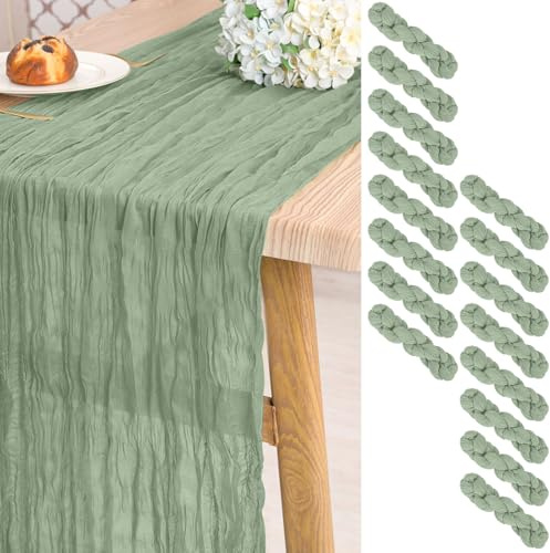 Pesonlook 16 Stück Salbeigrün Käsetuch Tischläufer für Hochzeit,55 x 300 cm | 3 m lang, rustikale Gaze Boho-Stil halbtransparent Hochzeits Seihtuch Tischläufer für Hochzeit, Brautparty, Party, Bankett