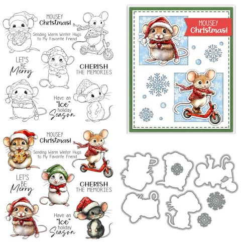 Weihnachts-Maus-Stempel und Stanzformen für Kartenherstellung, Weihnachtsmannmütze, transparenter Silikon-Stempel und Metall-Stanzformen, Sets für DIY, Scrapbooking, Papierbasteln, Siegel, dekoratives