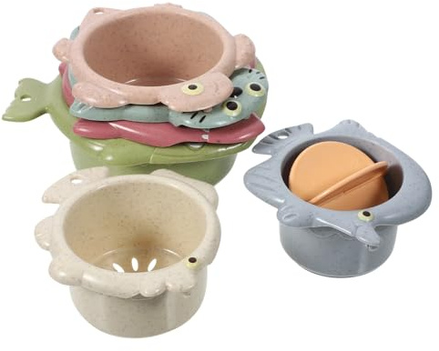 GALPADA Toddler Bath Toys Stacking Bath Cups Set 6pcs Cartoon Fish Floating Water Play Infant Bathing Toy Supplies for Baby Shower