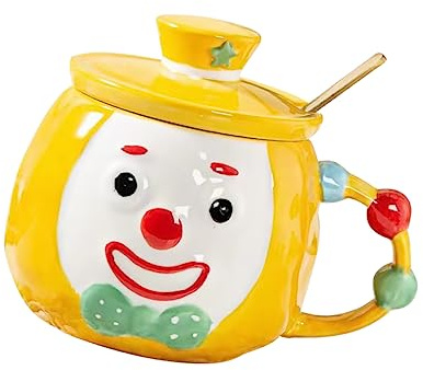 VALICLUD Ceramic Coffee Mug Cute Clown Design Yellow 401-500ml Heat-Resistant Cartoon Boys and Girls’s Water Cup Household Drinkware for Bedroom Decoration