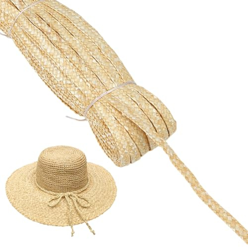PH PandaHall Material trenzado de paja de trigo de 50 m para hacer sombreros, 6-8 mm de ancho, tejido a mano, de paja natural, ribete de encaje, cinta de costura rústica para sombreros, cestas, bolsos