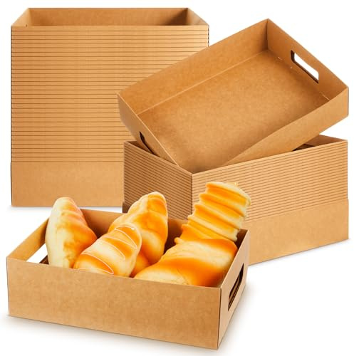 LemonRoad 50 Pack Kraft Cardboard Food Trays Sturdy Disposable Cookie Serving Platters for Parties Brown Paperboard Crate, Dessert Display Tray, Gift Giving, Christmas, Weddings(Brown,10 X 7 X 3)