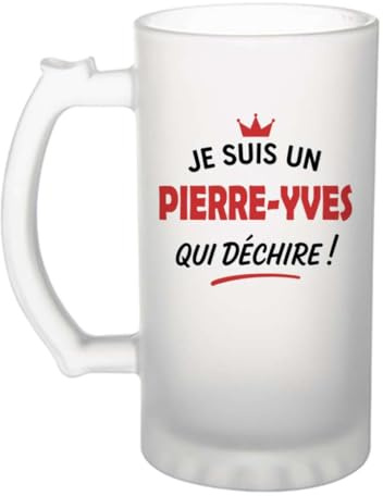 Verre à bière d'un Pierre-Yves qui déchire 2- Chope - Idée Verre à bière Personnalisable Cadeau Anniversaire Fête Original Famille Travail Départ Collègue Retraite Noël.
