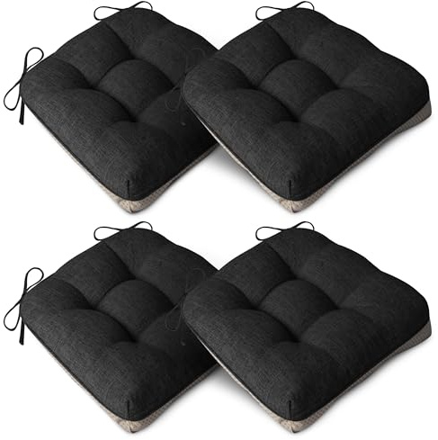 AddGrace 4er Set Sitzkissen 40 x 40cm Weiche Stuhlkissen mit 10cm Schwarz | Hochwertiger Polsterung für Innenbereich Küche oder Esszimmer